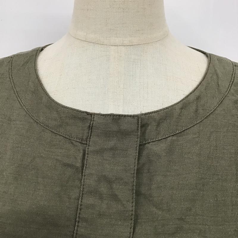 ナチュラルビューティーベーシック NATURAL BEAUTY BASIC ジャケット、上着 ジャケット、ブレザー 017-7155430 ノーカラー ライトジャケット 薄手 七分袖 L 無地 カーキ / カーキ / レディース USED 古着 中古 10101217