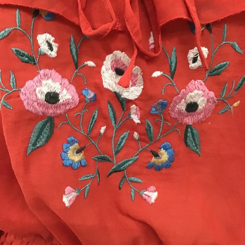 ダブルクローゼット w closet カットソー 長袖 FREE 刺繍 赤 / レッド /  レディース USED 古着 中古 10101239