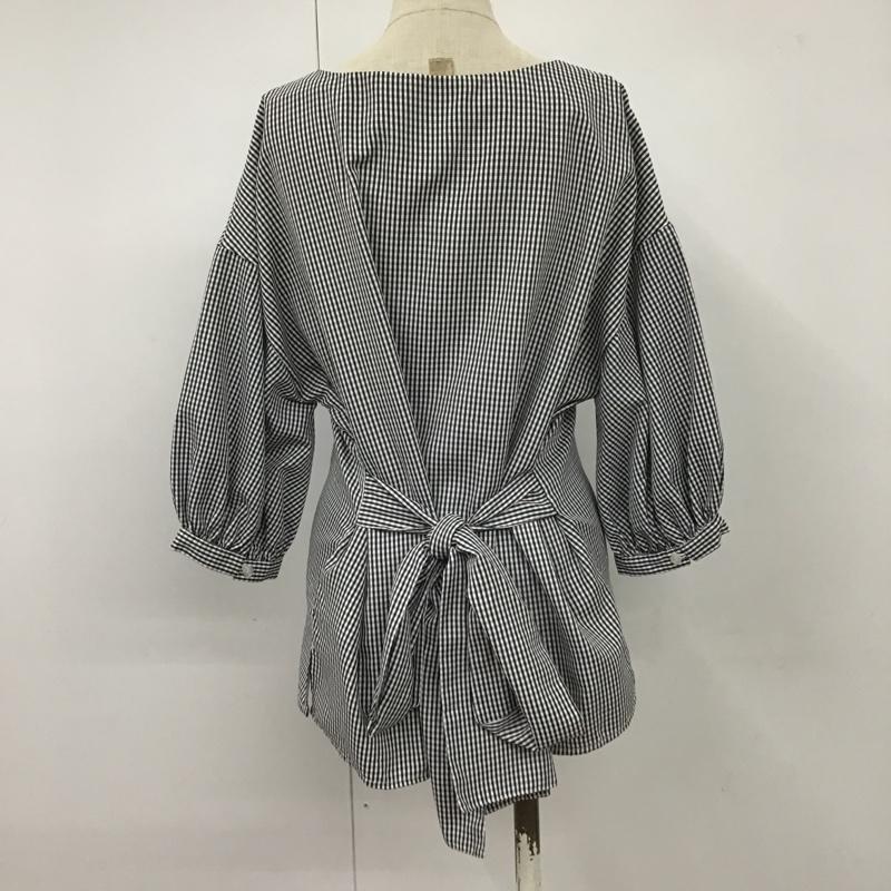ロペピクニック ROPE' PICNIC シャツ、ブラウス 半袖 GDH-1887-A ギンガムチェックブラウス 半袖シャツ Vネックシャツ パフスリーブ FREE チェック 白 / ホワイト / X 黒 / ブラック / レディース USED 古着 中古 10101240