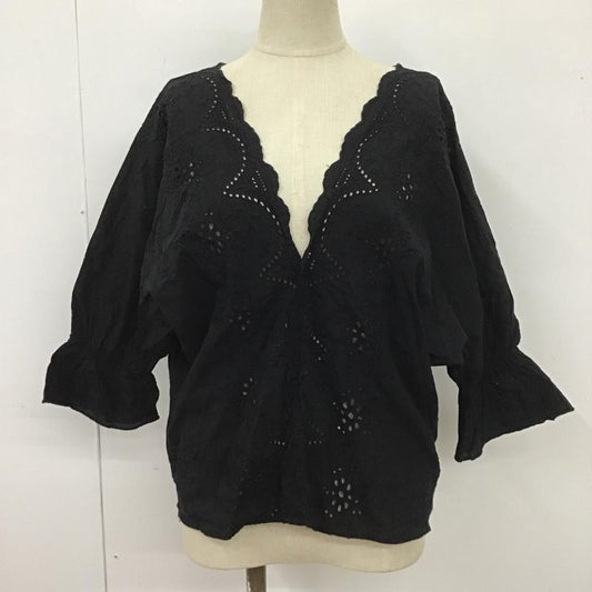 ローリーズファーム LOWRYS FARM カットソー 半袖 LF617052TS ブラウス 半袖シャツ ワイドネックカットソー カジュアルシャツ M 無地 黒 / ブラック /  レディース USED 古着 中古 10101271