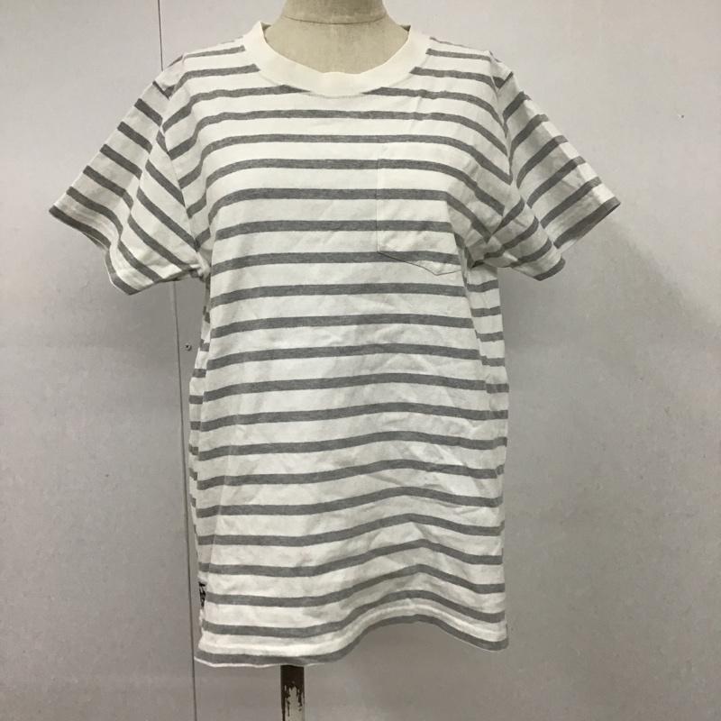 チャムス CHUMS Tシャツ 半袖 CH11-1328 W Utah Pocket T-Shirt 胸ポケット クルーネック L ボーダー柄 白 / ホワイト / X 灰 / グレー / レディース USED 古着 中古 10101330