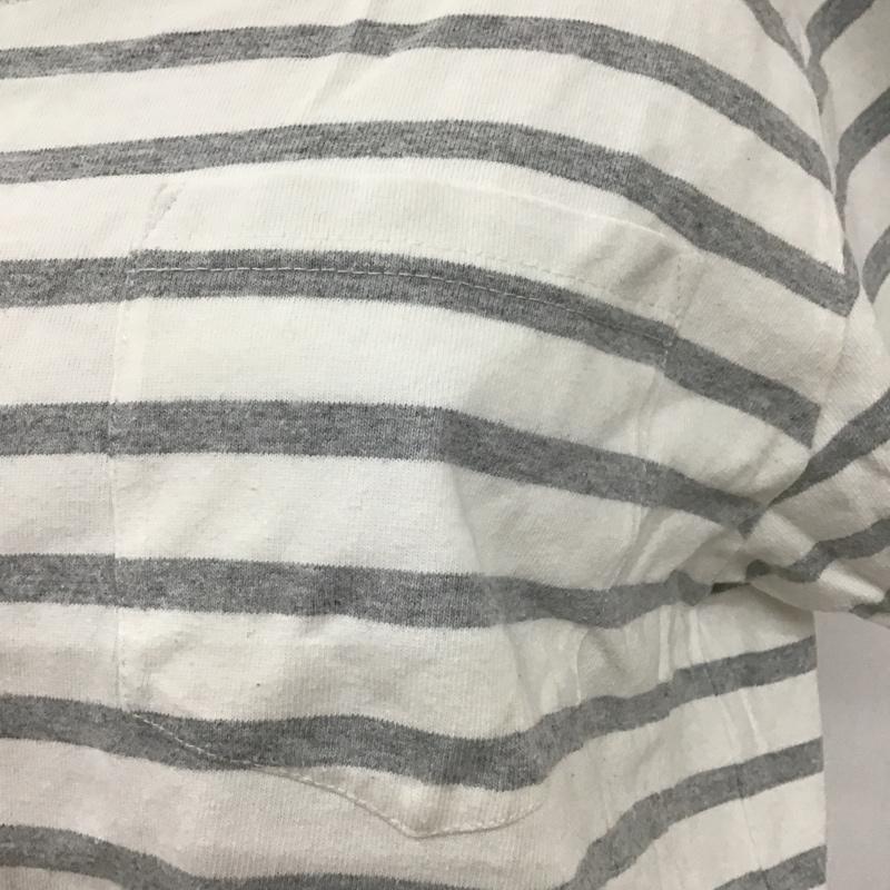 チャムス CHUMS Tシャツ 半袖 CH11-1328 W Utah Pocket T-Shirt 胸ポケット クルーネック L ボーダー柄 白 / ホワイト / X 灰 / グレー / レディース USED 古着 中古 10101330