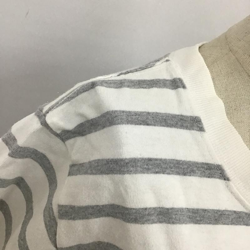 チャムス CHUMS Tシャツ 半袖 CH11-1328 W Utah Pocket T-Shirt 胸ポケット クルーネック L ボーダー柄 白 / ホワイト / X 灰 / グレー / レディース USED 古着 中古 10101330