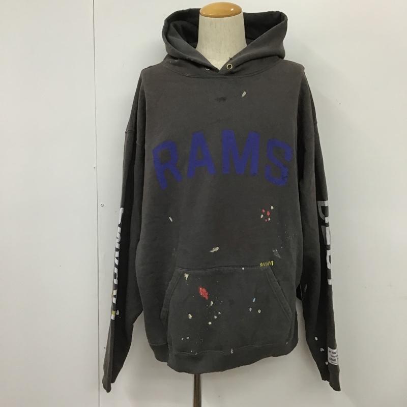 ギャラリーデプト GALLERY DEPT パーカー 長袖 LA RAMS Hoodie ヴィンテージ加工 ペイント プルオーバー 裏起毛 L ロゴ、文字 ダークグレー / ダークグレー / メンズ USED 古着 中古 10101401