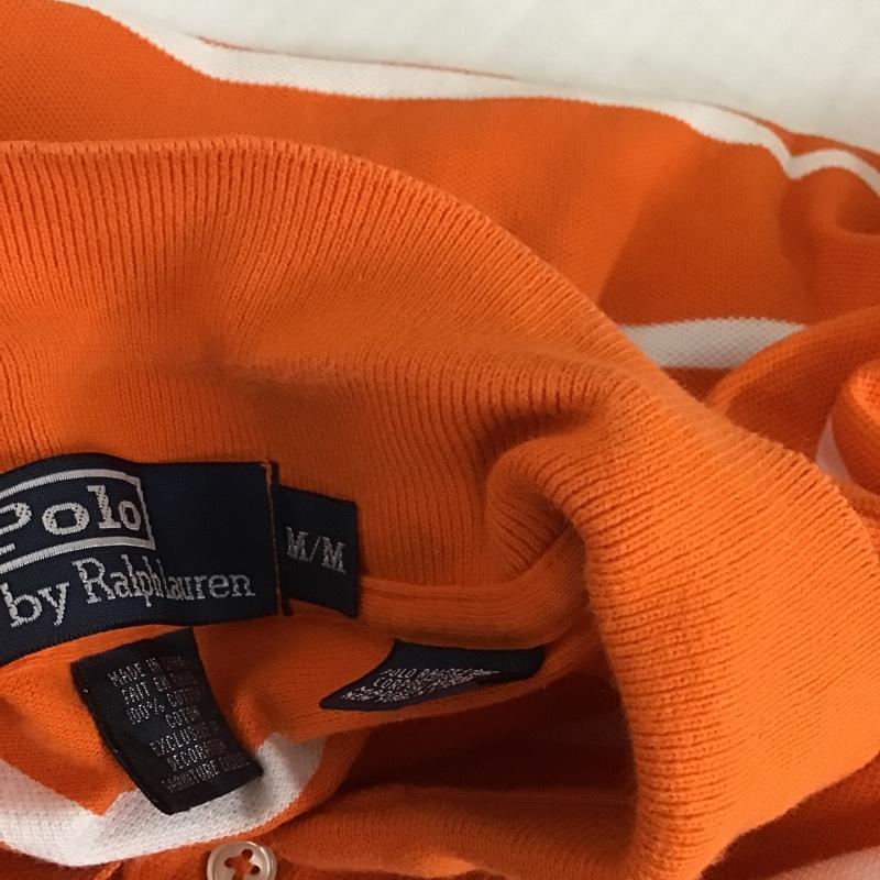 ポロバイラルフローレン Polo by RALPH LAUREN ポロシャツ 半袖 半袖ポロシャツ カラーシャツカットソー 刺繍カットソー 半袖カットソー ボーダーカットソー M ボーダー柄 白 / ホワイト / X 橙 / オレンジ / メンズ USED 古着 中古 10101441