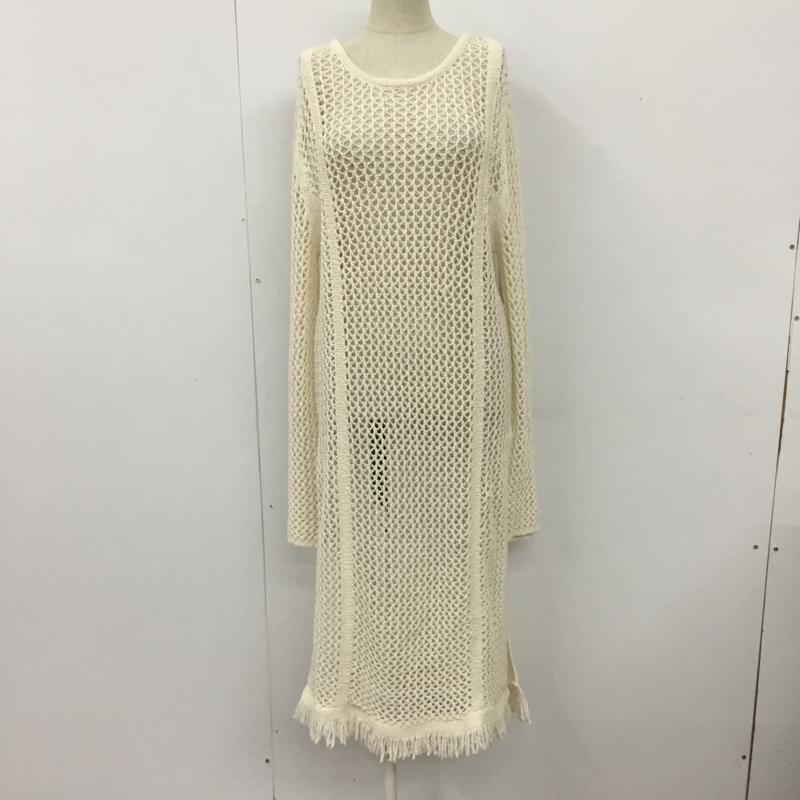 ケービーエフ KBF ワンピース ロングスカート KW14-22V110 メッシュチュニックニット 長袖ニットワンピース クルーネックワンピース 無地 白 / ホワイト / レディース USED 古着 中古 10101463