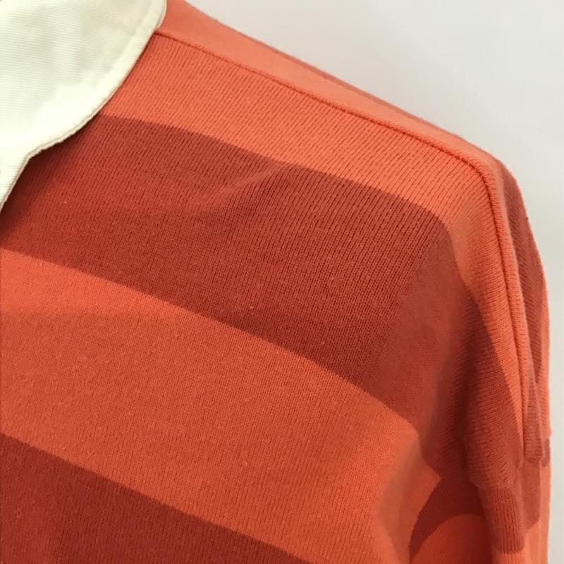 アベイシングエイプ A BATHING APE ポロシャツ 長袖 ラガーシャツ ボーダー エルボーパッチ L ワンポイント 赤 / レッド / X 橙 / オレンジ / メンズ USED 古着 中古 10101508
