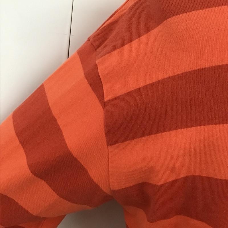 アベイシングエイプ A BATHING APE ポロシャツ 長袖 ラガーシャツ ボーダー エルボーパッチ L ワンポイント 赤 / レッド / X 橙 / オレンジ / メンズ USED 古着 中古 10101508