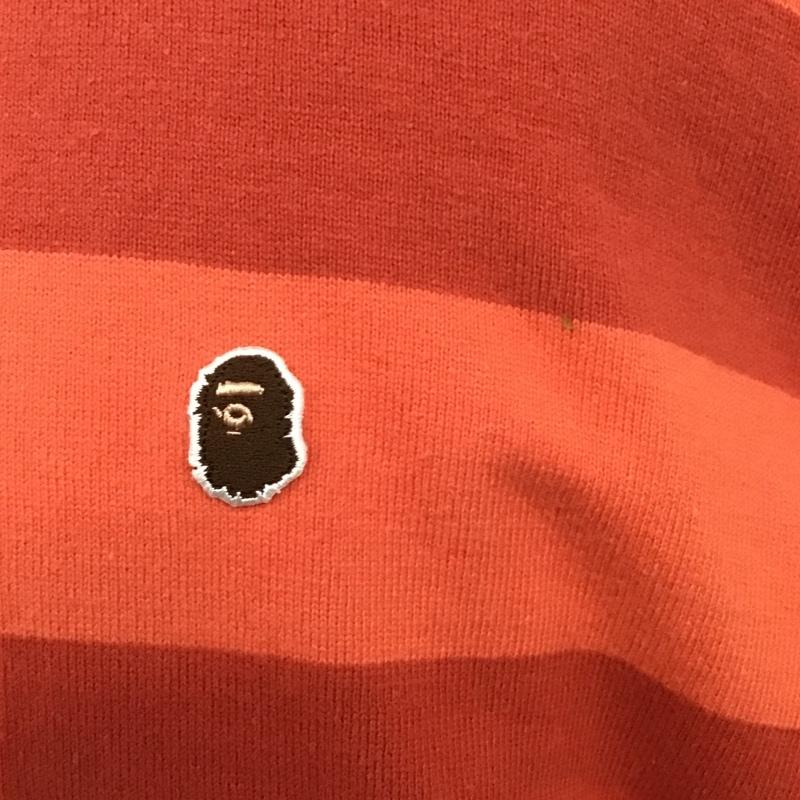 アベイシングエイプ A BATHING APE ポロシャツ 長袖 ラガーシャツ ボーダー エルボーパッチ L ワンポイント 赤 / レッド / X 橙 / オレンジ / メンズ USED 古着 中古 10101508