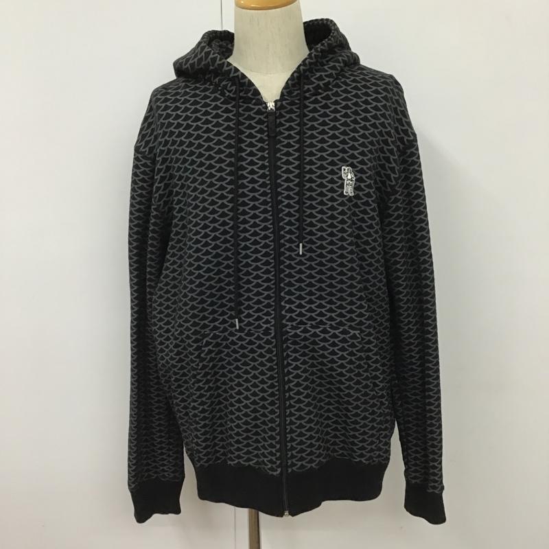 ビリオネア・ボーイズ・クラブ BILLIONAIRE BOYS CLUB パーカー 長袖 B1012K264 ジップアップ ワッペン XL 総柄 黒 / ブラック / X 灰 / グレー / メンズ USED 古着 中古 10101517