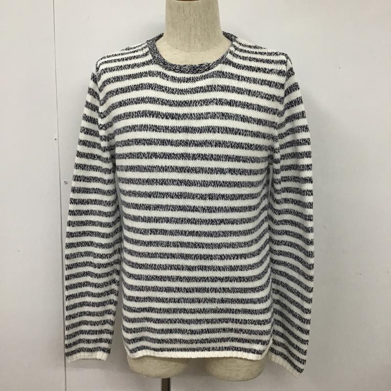 ザラメン ZARA MAN カットソー 長袖 0367 413 250 クルーネック コットンニット アクリル M ボーダー柄 白 / ホワイト / X 紺 / ネイビー / メンズ USED 古着 中古 10101588
