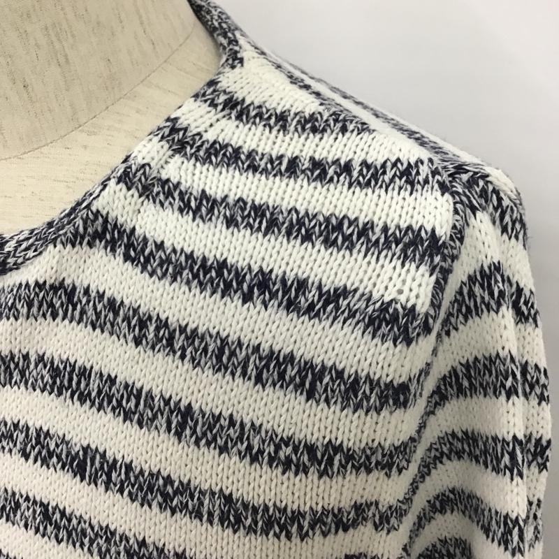 ザラメン ZARA MAN カットソー 長袖 0367 413 250 クルーネック コットンニット アクリル M ボーダー柄 白 / ホワイト / X 紺 / ネイビー / メンズ USED 古着 中古 10101588