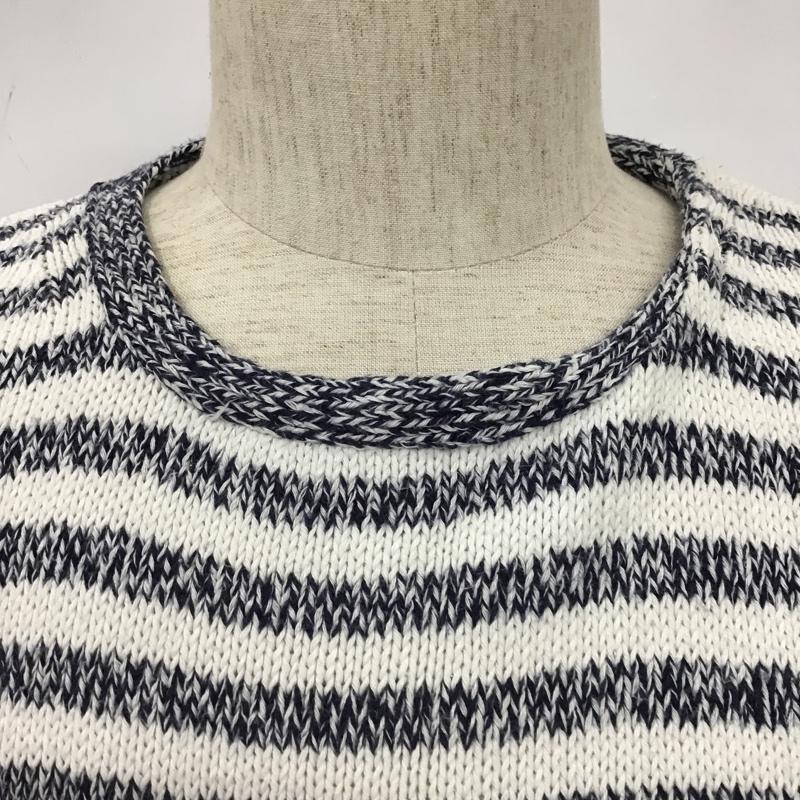 ザラメン ZARA MAN カットソー 長袖 0367 413 250 クルーネック コットンニット アクリル M ボーダー柄 白 / ホワイト / X 紺 / ネイビー / メンズ USED 古着 中古 10101588