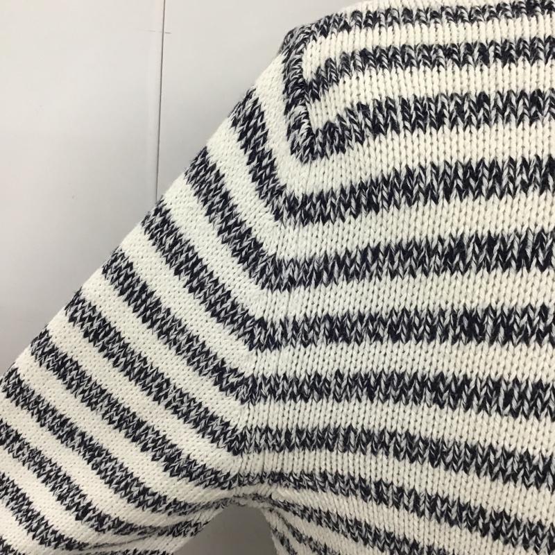ザラメン ZARA MAN カットソー 長袖 0367 413 250 クルーネック コットンニット アクリル M ボーダー柄 白 / ホワイト / X 紺 / ネイビー / メンズ USED 古着 中古 10101588