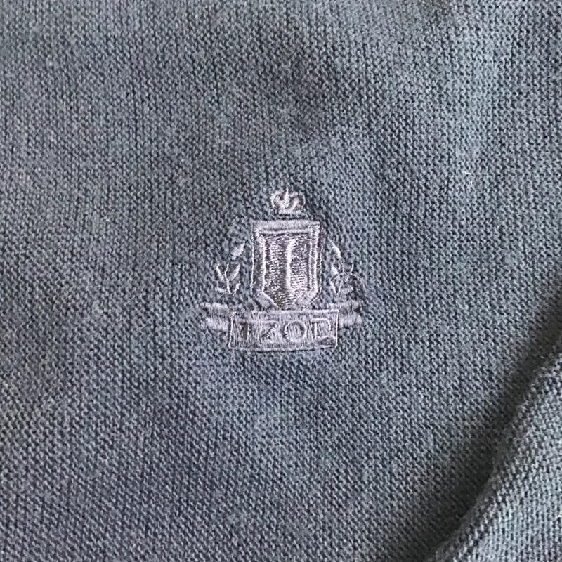 アイゾッド IZOD カーディガン 長袖 長袖ニットカーディガン リブニットカーディガン 前ボタン 80s USA製 古着 XL ロゴ、文字 紺 / ネイビー / メンズ USED 古着 中古 10101809
