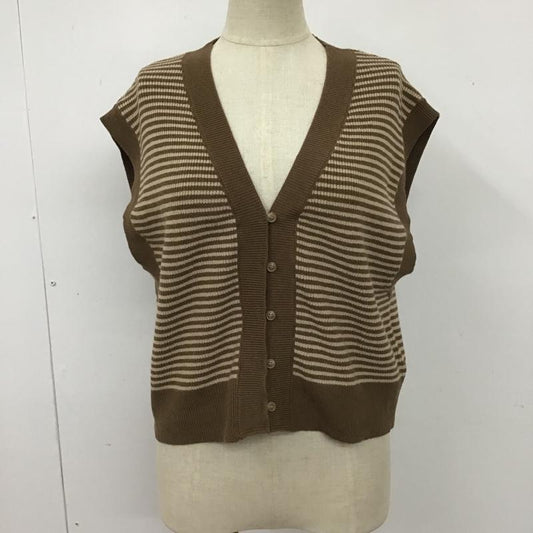 エヘカソポ ehka sopo ベスト ベスト TYT-1609245 ニットボーダーベスト ノースリーブニットカットソー 前開ベスト FREE ボーダー柄 茶 / ブラウン /  レディース USED 古着 中古 10101856