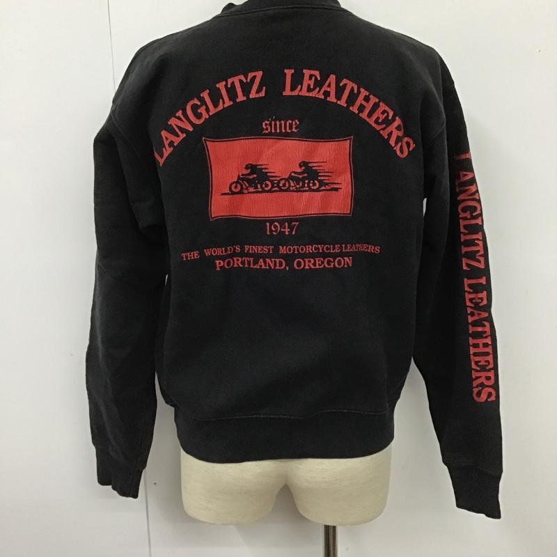 ラングリッツレザーズ Langlitz Leathers トレーナー 長袖 長袖スウェット 長袖トレーナー リブカットソー 長袖カットソー プリントトレーナー M ロゴ、文字 黒 / ブラック / メンズ USED 古着 中古 10102054