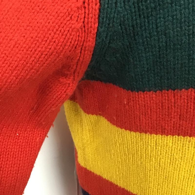 トミーヒルフィガー TOMMY HILFIGER ニット、セーター 長袖 長袖ニット リブニット セーター クルーネックカットソー セーター XL ボーダー柄 赤 / レッド / X 緑 / グリーン / X 黄 / イエロー / メンズ USED 古着 中古 10102066