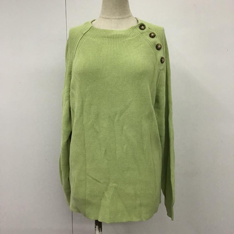 グリーンレーベルリラクシング green label relaxing ニット、セーター 長袖 3613-699-2319 コットンショルダーマーブルボタンプルオーバーニット 長袖ニット 無地 緑 / グリーン / レディース USED 古着 中古 10102109