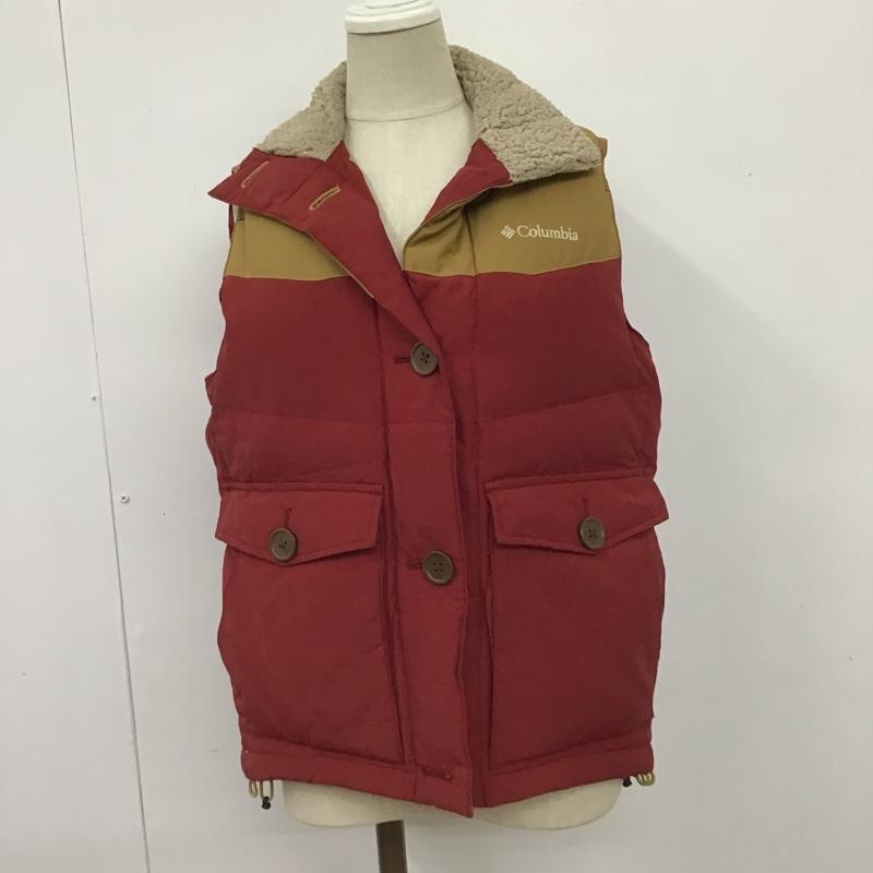 コロンビア Columbia ベスト ベスト 213PL1992 ダウンベスト ノースリーブカットソー 前開ボタンジャケット M ロゴ、文字 ベージュ / ベージュ / X 赤 / レッド / レディース USED 古着 中古 10102155