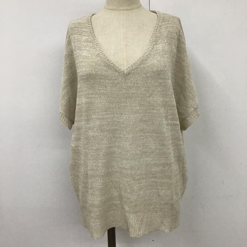 アズールバイマウジー AZUL BY MOUSSY Tシャツ 半袖 2507AB70-0260 Vネック サマーニット バックファスナー M 無地 ベージュ / ベージュ / レディース USED 古着 中古 10102262