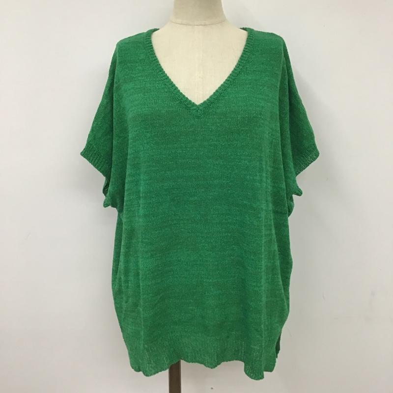 アズールバイマウジー AZUL BY MOUSSY Tシャツ 半袖 2507AB70-0260 Vネック サマーニット バックファスナー M 無地 緑 / グリーン / レディース USED 古着 中古 10102263