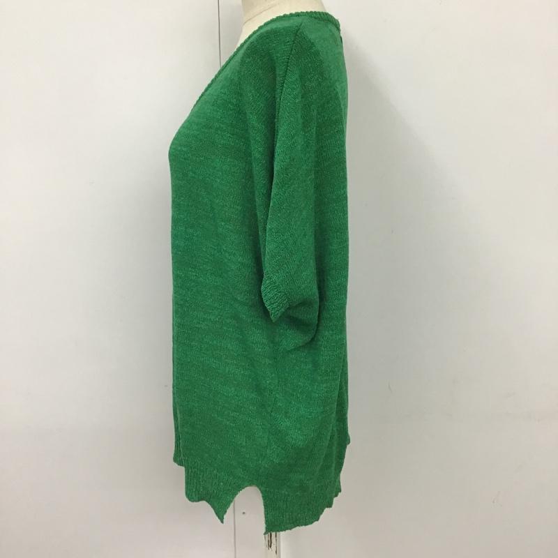 アズールバイマウジー AZUL BY MOUSSY Tシャツ 半袖 2507AB70-0260 Vネック サマーニット バックファスナー M 無地 緑 / グリーン / レディース USED 古着 中古 10102263
