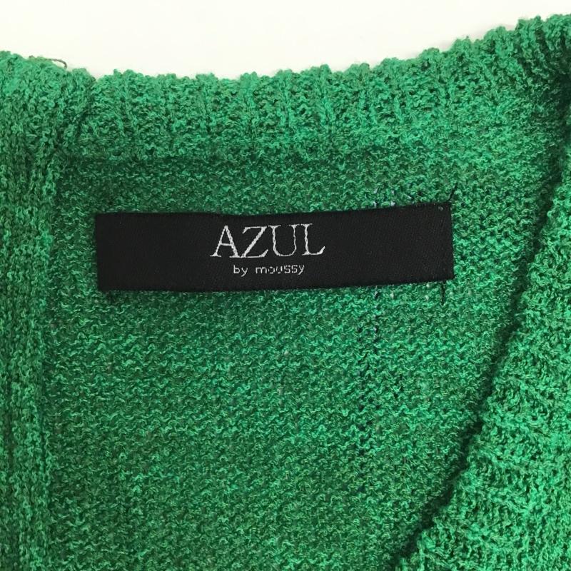 アズールバイマウジー AZUL BY MOUSSY Tシャツ 半袖 2507AB70-0260 Vネック サマーニット バックファスナー M 無地 緑 / グリーン / レディース USED 古着 中古 10102263