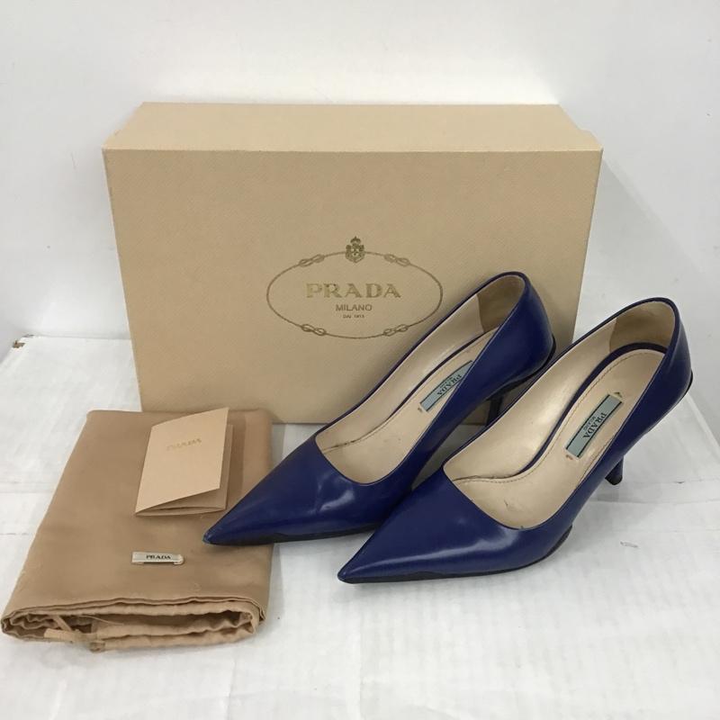 プラダ PRADA パンプス パンプス ポインテッドトゥ 箱有 36 ヒール レザー 無地 紺 / ネイビー / レディース USED 古着 中古 10102510