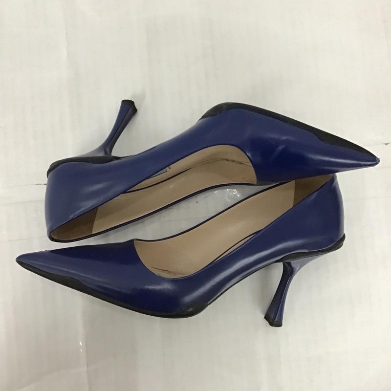 プラダ PRADA パンプス パンプス ポインテッドトゥ 箱有 36 ヒール レザー 無地 紺 / ネイビー / レディース USED 古着 中古 10102510