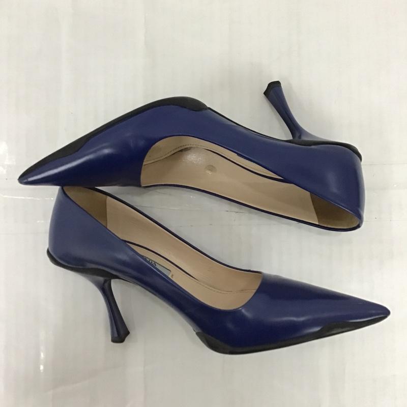 プラダ PRADA パンプス パンプス ポインテッドトゥ 箱有 36 ヒール レザー 無地 紺 / ネイビー / レディース USED 古着 中古 10102510