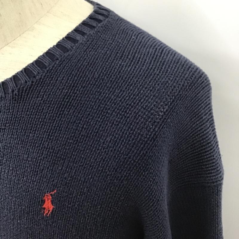 ラルフローレン RALPHLAUREN ニット、セーター 長袖 長袖ニット リブニット セーター クルーネックカットソー セーター M ロゴ、文字 紺 / ネイビー / メンズ USED 古着 中古 10102513