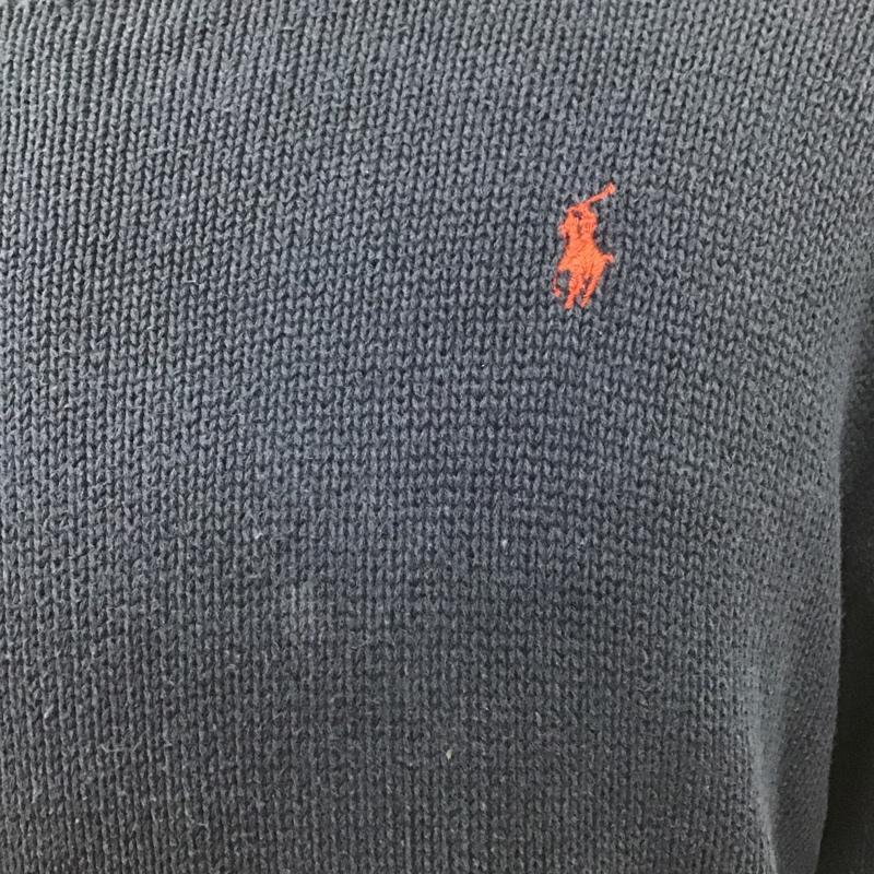 ラルフローレン RALPHLAUREN ニット、セーター 長袖 長袖ニット リブニット セーター クルーネックカットソー セーター M ロゴ、文字 紺 / ネイビー / メンズ USED 古着 中古 10102513