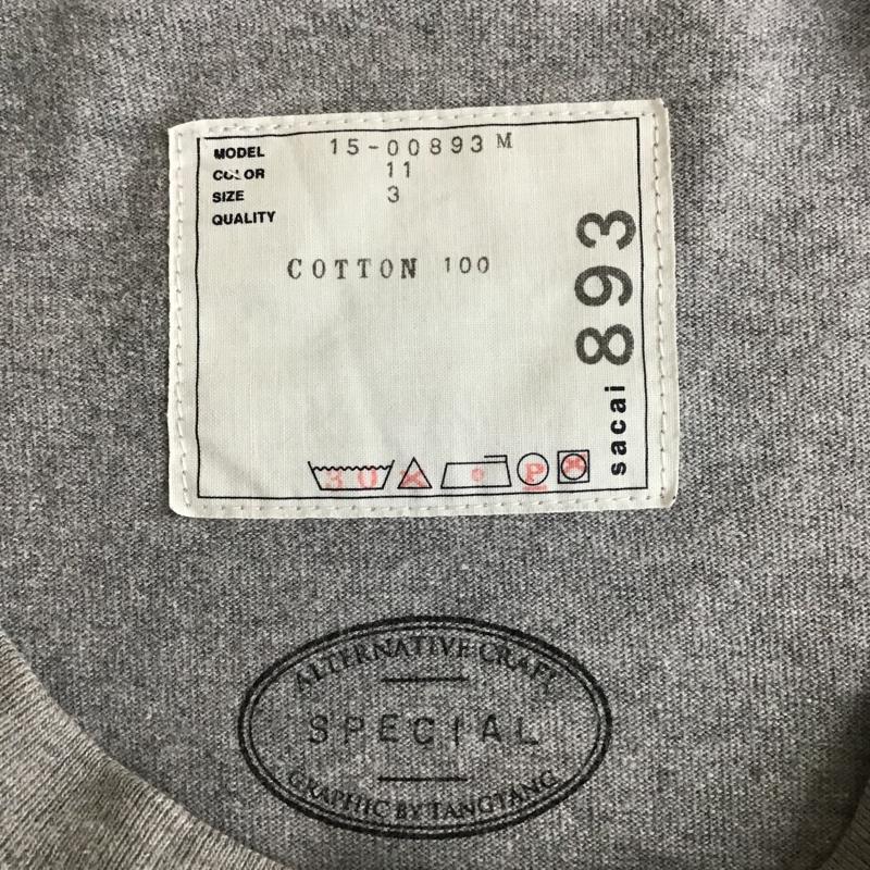 サカイ Sacai カットソー 長袖 15-00893M クルーネックVガゼットカットソー 長袖カットソー プリントTシャツ 3 ロゴ、文字 灰 / グレー / メンズ USED 古着 中古 10102550