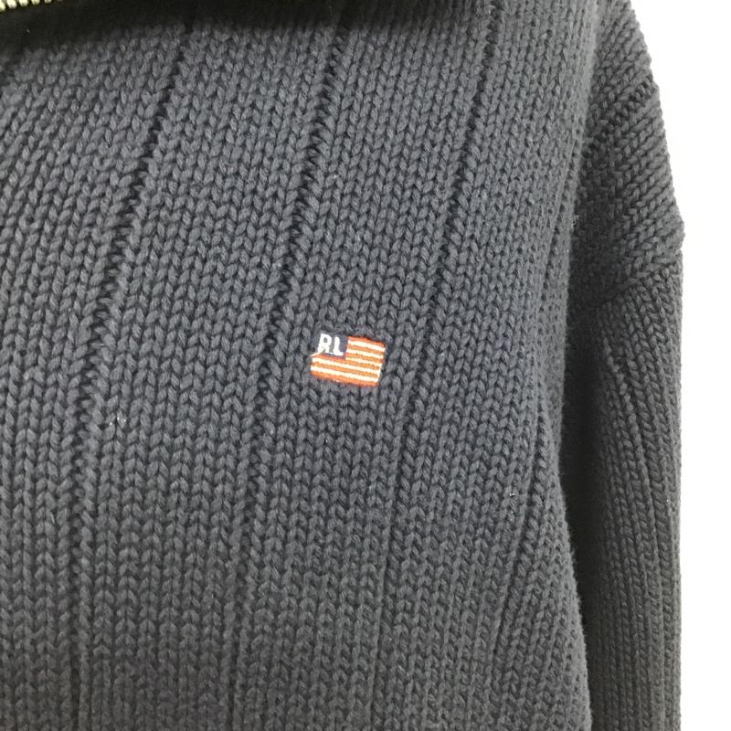 ポロジーンズ Polo Jeans Co. ニット、セーター 長袖 長袖ニット セーター 90s ジップアップセーター XL ロゴ、文字 紺 / ネイビー / メンズ USED 古着 中古 10102596