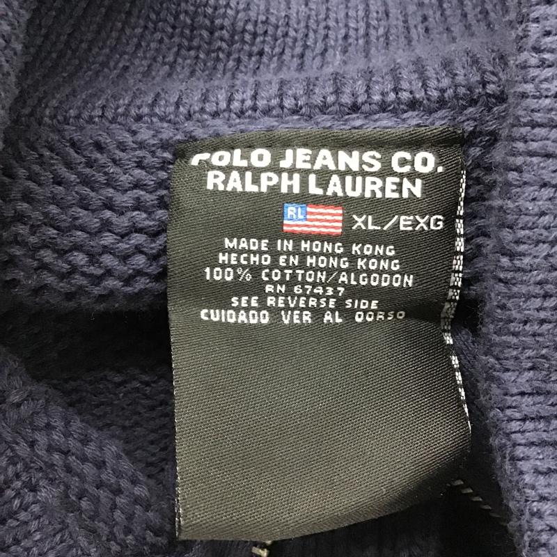 ポロジーンズ Polo Jeans Co. ニット、セーター 長袖 長袖ニット セーター 90s ジップアップセーター XL ロゴ、文字 紺 / ネイビー / メンズ USED 古着 中古 10102596