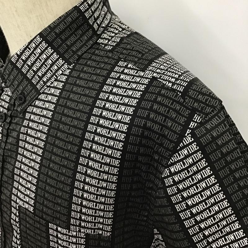 ハフ HUF シャツ、ブラウス 半袖 半袖シャツ カラーシャツ 半袖カットソー プリントシャツ ボタンダウンシャツ M 総柄 X ロゴ、文字 白 / ホワイト / X 黒 / ブラック / X 灰 / グレー / メンズ USED 古着 中古 10102611