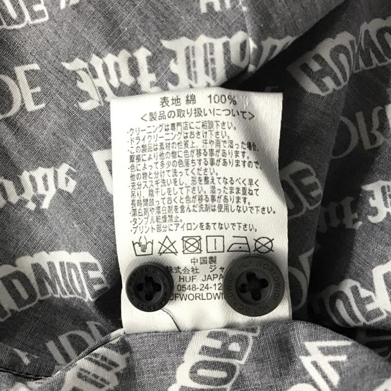 ハフ HUF シャツ、ブラウス 半袖 半袖シャツ カラーシャツ プリントシャツ M ロゴ、文字 白 / ホワイト / X 黒 / ブラック / メンズ USED 古着 中古 10102614