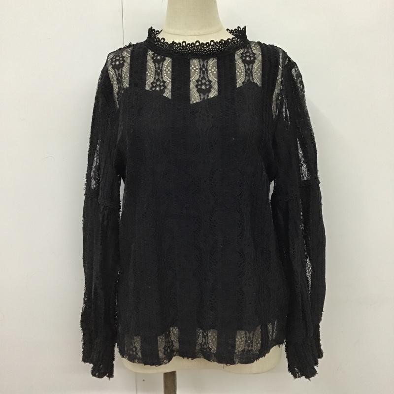 ディーホリック DHOLIC カットソー 長袖 長袖レースカットソー クルーネックカットソー シースルーカットソー 総柄 黒 / ブラック /  レディース USED 古着 中古 10102662