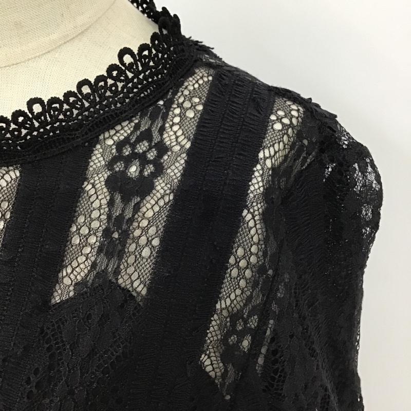 ディーホリック DHOLIC カットソー 長袖 長袖レースカットソー クルーネックカットソー シースルーカットソー 総柄 黒 / ブラック /  レディース USED 古着 中古 10102662
