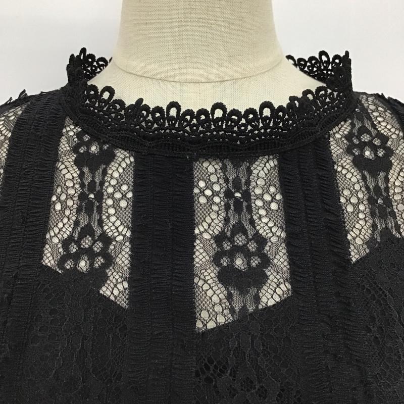 ディーホリック DHOLIC カットソー 長袖 長袖レースカットソー クルーネックカットソー シースルーカットソー 総柄 黒 / ブラック /  レディース USED 古着 中古 10102662