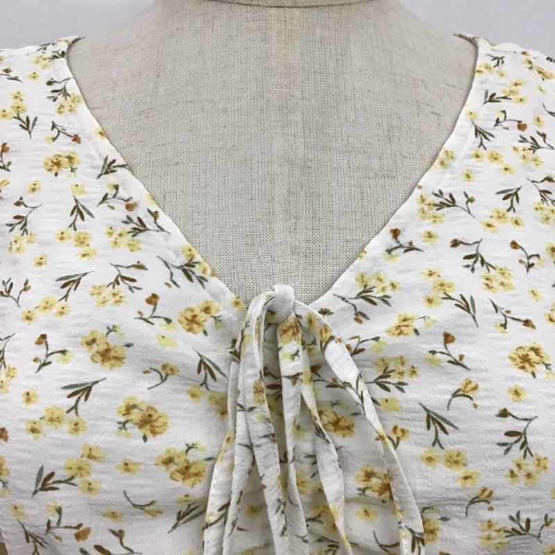 フリーズマート FREE'S MART カットソー 長袖 131-3110014 小花柄フロントドロストブラウス 長袖シャツ ショート丈シャツ FREE 総柄 X 花柄 白 / ホワイト /  レディース USED 古着 中古 10102665