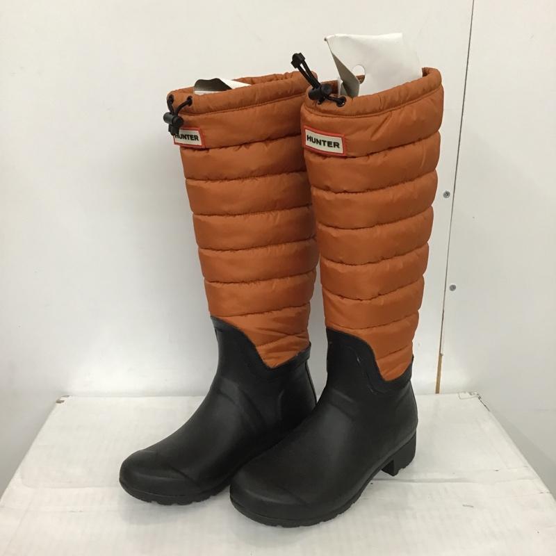 ハンター HUNTER 長靴、レインシューズ 長靴、レインシューズ TALL BT QUILTED LEG キルト ロングブーツ UK3 US:5 ロゴ、文字 橙 / オレンジ / X 黒 / ブラック / レディース USED 古着 中古 10102789