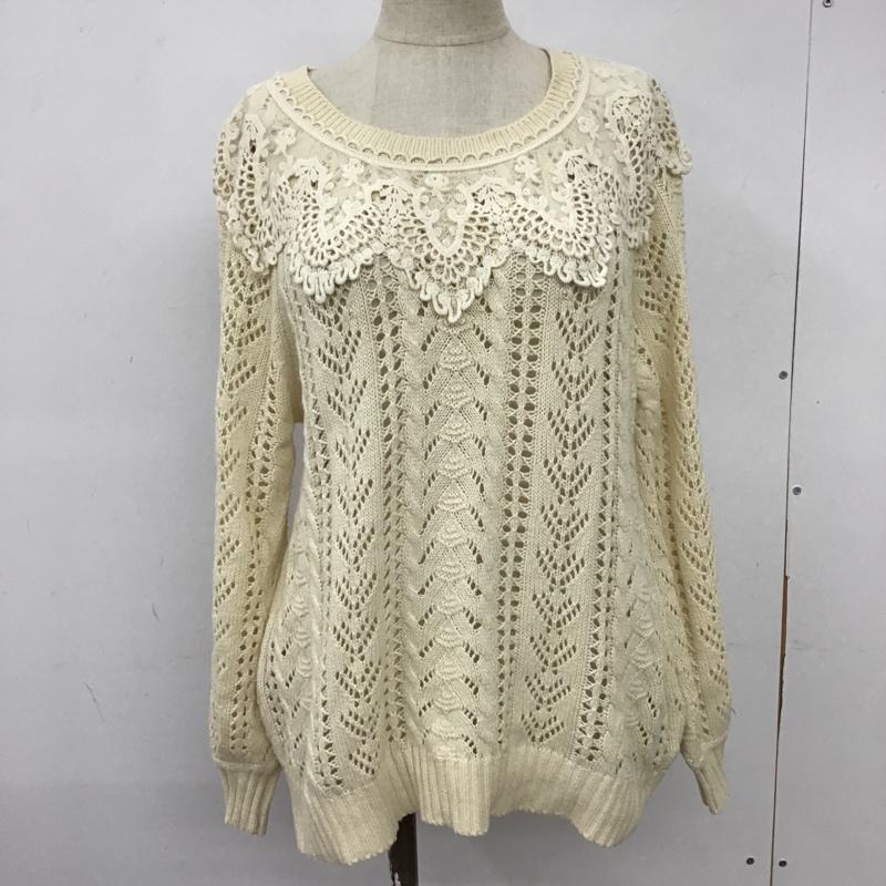 アースミュージックアンドエコロジー earth music&ecology ニット、セーター 長袖 10133CB1230 レース&ケーブル ニット 長袖プルオーバー 長袖セーター 34 総柄 白 / ホワイト / レディース USED 古着 中古 10102988