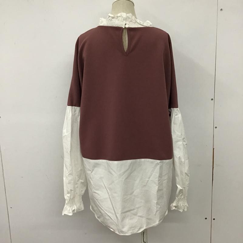 ザラ ZARA カットソー 長袖 長袖カットソー フリルカラーカットソー 切り替えロングスリーブカットソー L 無地 白 / ホワイト / X 桃 / ピンク /  レディース USED 古着 中古 10102994