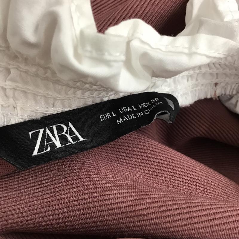 ザラ ZARA カットソー 長袖 長袖カットソー フリルカラーカットソー 切り替えロングスリーブカットソー L 無地 白 / ホワイト / X 桃 / ピンク /  レディース USED 古着 中古 10102994