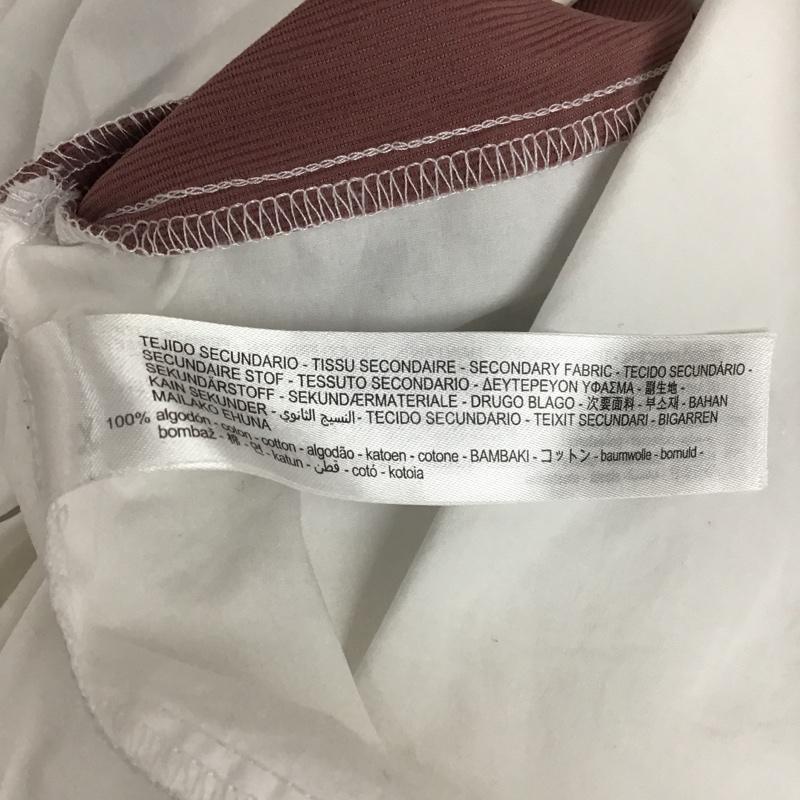 ザラ ZARA カットソー 長袖 長袖カットソー フリルカラーカットソー 切り替えロングスリーブカットソー L 無地 白 / ホワイト / X 桃 / ピンク /  レディース USED 古着 中古 10102994