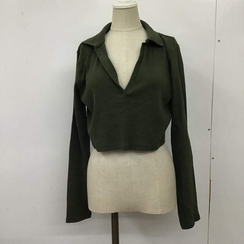 ザラ ZARA カットソー 長袖 長袖カットソー カラーニットカットソー ロングスリーブカットソー L 無地 カーキ / カーキ /  レディース USED 古着 中古 10103013