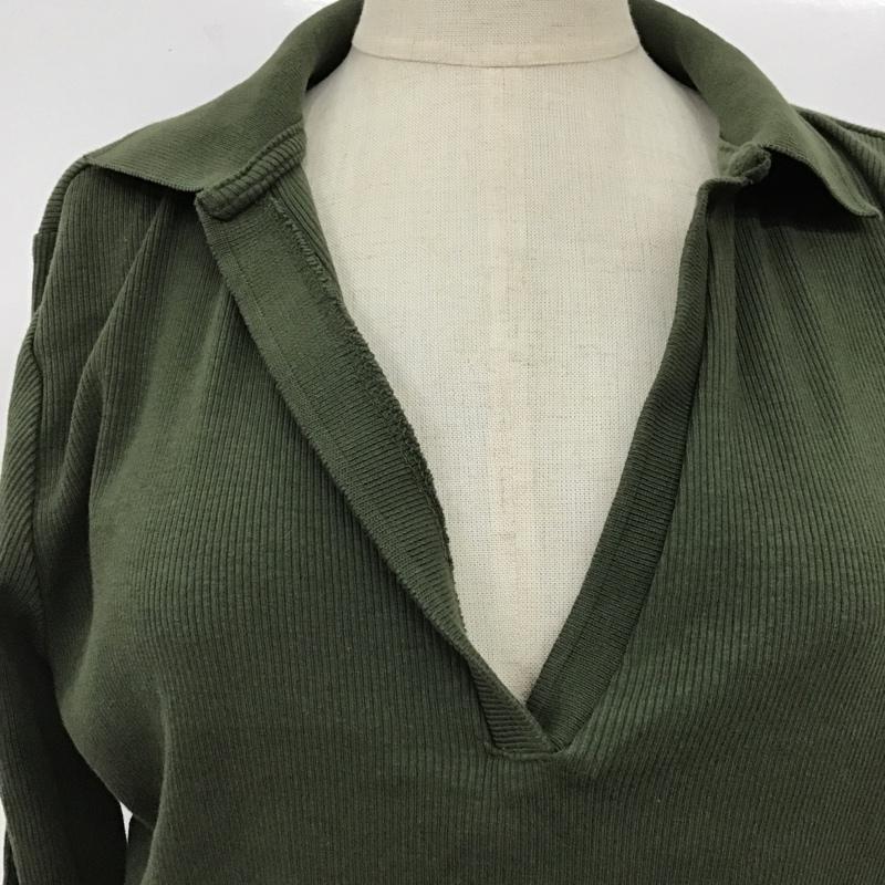 ザラ ZARA カットソー 長袖 長袖カットソー カラーニットカットソー ロングスリーブカットソー L 無地 カーキ / カーキ /  レディース USED 古着 中古 10103013