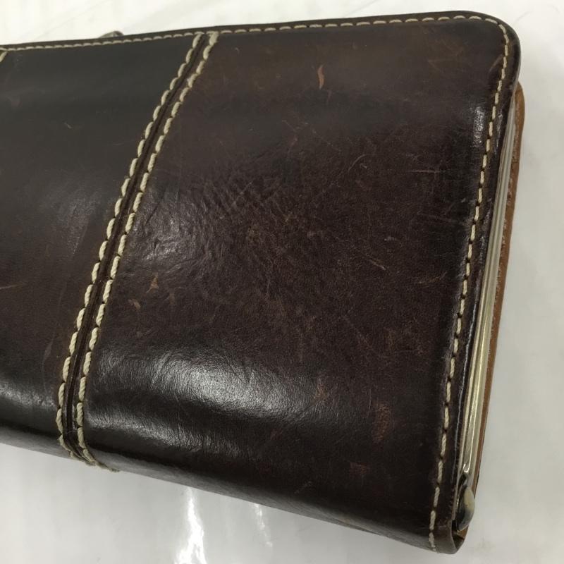 アインソフ AINSOPH 財布 長財布 がま口 レザー ワンポイント ダークブラウン / ダークブラウン / レディース USED 古着 中古 10103060